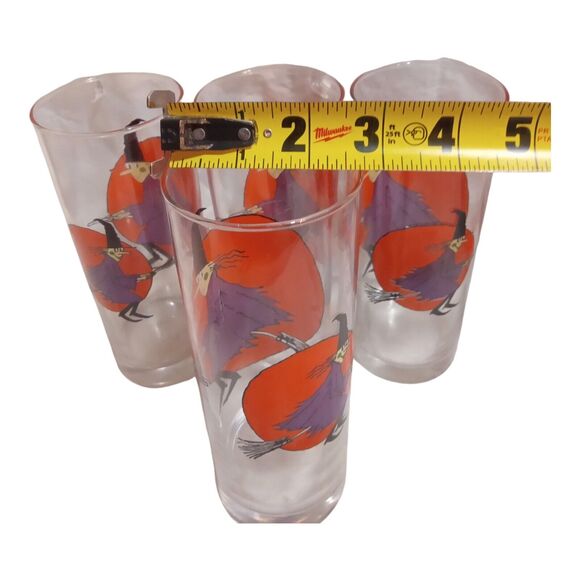 4 Vtg Halloween Highball Glasses~ Moon ~ Drinking Glasses~ Witch Riding Broom - Picture 4 of 10